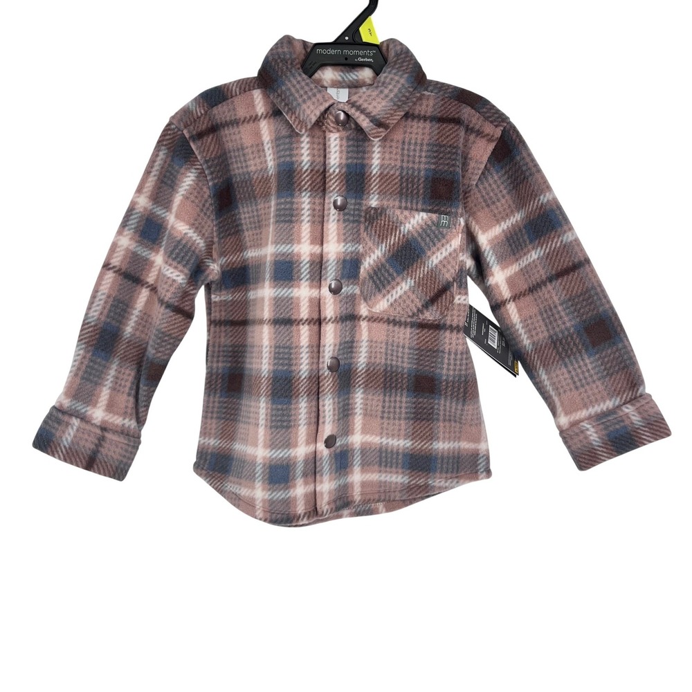 Modern Moments Shacket Kids 3T Brown Plaid Fleece Snap Front Jacket Fall Rustic